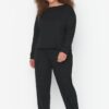Trendyol Curve Black Thessaloniki Knitted Plus Size Pajama Set