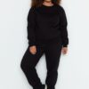 Trendyol Curve Black Thick Polar Fleece Basic Knit Plus Size Tracksuit