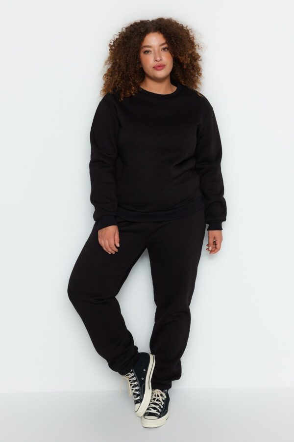 Trendyol Curve Black Thick Polar Fleece Basic Knit Plus Size Tracksuit