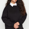 Trendyol Curve Black Thick Polar Fleece Inside Slit Oversize Knitted Plus Size Sweatshirt