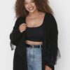 Trendyol Curve Black Tulle részletes kötöttáru Cardigan