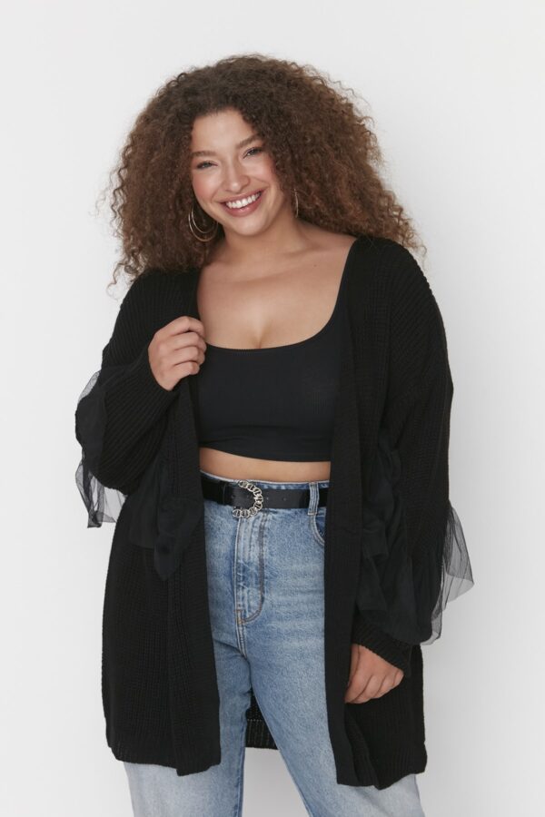 Trendyol Curve Black Tulle részletes kötöttáru Cardigan
