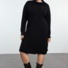Trendyol Curve Black Turtleneck Mini Knit Dress