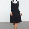 Trendyol Curve Black Tweed Textured Strappy Vest Pocket Woven Mini Plus Size Dress