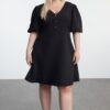 Trendyol Curve Black V-Neck Balloon Sleeve Mini A-Line Woven Plus Size Dress