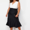 Trendyol Curve Black V Neck Color Block Sleeveless Midi Woven Dress
