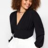 Trendyol Curve Black V Neck Sandy Knitted Blouse