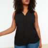 Trendyol Curve Black V-Neck Woven Blouse