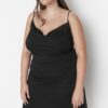 Trendyol Curve Black Weave Satin-Look Dress with Thin Straps