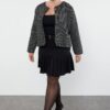 Trendyol Curve Black-White Plaid/Checked Lined Buttoned Tweed Jacket