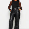Trendyol Curve Black Wide Cut Faux Leather Woven Trousers