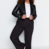 Trendyol Curve Black Wide Cut Flowy szőtt nadrág