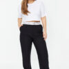 Trendyol Curve Black Wide Leg/Wide Leg Contrast White Waist Detail Plus Size Fabric Trousers