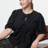 Trendyol Curve Black Women's Bowknot Woven Plus Size Blouse