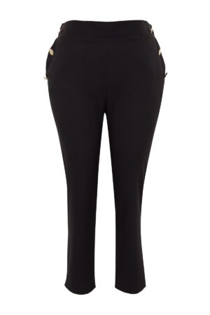 Trendyol Curve Black Woven Gold Button Részletes nadrág