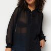 Trendyol Curve Black Woven Sleeves Gimped Chiffon Shirt