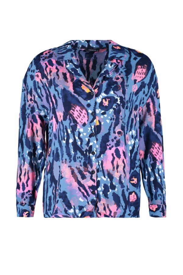 Trendyol Curve Blue Animal Patterned Viscose Woven Shirt