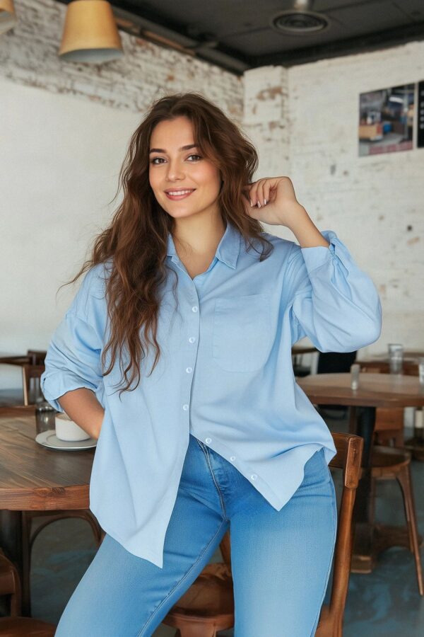 Trendyol Curve Blue Boyfriend Woven Shirt