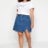 Trendyol Curve Blue Double Slit Denim Skirt