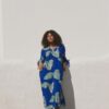 Trendyol Curve Blue Fish Patterned Slit Detailed Balloon Sleeve Woven Beach Dress