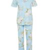 Trendyol Curve Blue Floral Patterned Shirt Collar Knitted Pajama Set