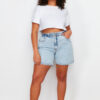 Trendyol Curve Blue High Waist Elastic Waist Wide Leg Shorts & Bermuda