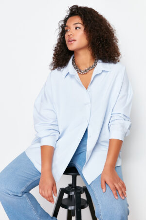 Trendyol Curve Blue Oversize Woven Shirt Trendyol Curve Blue Oversize Woven Shirt