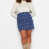 Trendyol Curve Blue Plaid Patterned Skirt