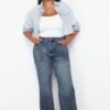 Trendyol Curve Blue Ripped High Waist Wide Leg Jeans