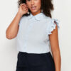 Trendyol Curve Blue Shoulder and Collar Embroidery Detail Woven Shirt