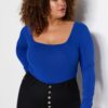 Trendyol Curve Blue Square Neck Fitted Knitted Bodysuit