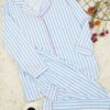Trendyol Curve Blue Striped Piping Shirt Collar Knitted Pajamas Set