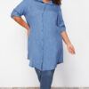 Trendyol Curve Blue Tunic Oversized Foldable Long Sleeve Plus Size Woven Shirt
