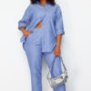 Trendyol Curve Blue Woven Plus Size Two Piece Set