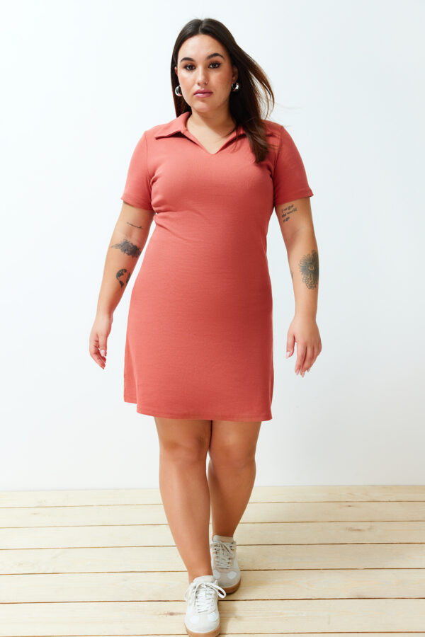 Trendyol Curve Brick Polo Collar Midi Knit Plus Size Dress