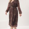 Trendyol Curve Brown Floral Belted A-Line Midi Double Breasted Patterned Chiffon Woven Dress