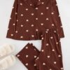 Trendyol Curve Brown Heart Shirt Collar Knitted Pajama Set