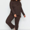 Trendyol Curve Brown Hooded Collar Relaxed Fit Knitted Camisole Plus Size Top-Bottom Set