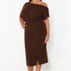 Trendyol Curve Brown One-Shoulder Midi Knitted Dress