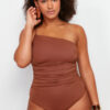 Trendyol Curve Brown One Shoulder Swimsuit