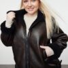 Trendyol Curve Brown Regular Fit Faux Leather Biker Coat with Fur Detail