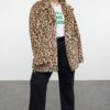 Trendyol Curve Brown Regular Fit Leopard Patterned Soft Touch Fur Coat