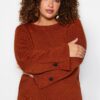 Trendyol Curve Brown Sleeve Button Detailed Knitwear Sweater