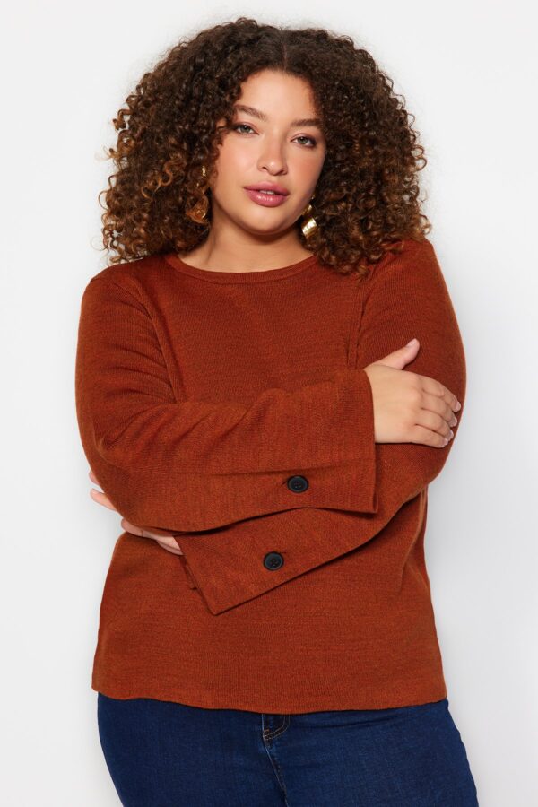 Trendyol Curve Brown Sleeve Button Detailed Knitwear Sweater