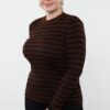 Trendyol Curve Brown Striped Ribbed Body-hugging Knitted Sweater