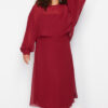 Trendyol Curve Burgundy Cape Detailed Chiffon Woven Plus Size Dress