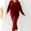 Trendyol Curve Burgundy Plaid Patterned Patterned Knitted Pajamas Set