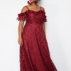 Trendyol Curve Burgundy Strappy A-Line/Flared Lace Maxi/Long Length Evening Dress/Graduation/Engagement/Evening Dress