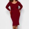 Trendyol Curve Burgundy Waist Tie Detailed Buttoned Knitwear Dress