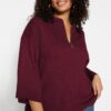 Trendyol Curve Cherry Brown Polo Collar Zipper Detailed Knitwear Sweater